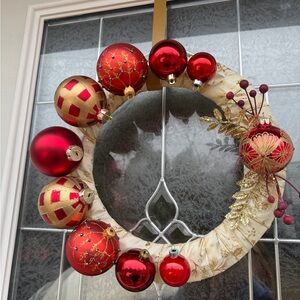 Festive Red and Gold Holiday Wreath